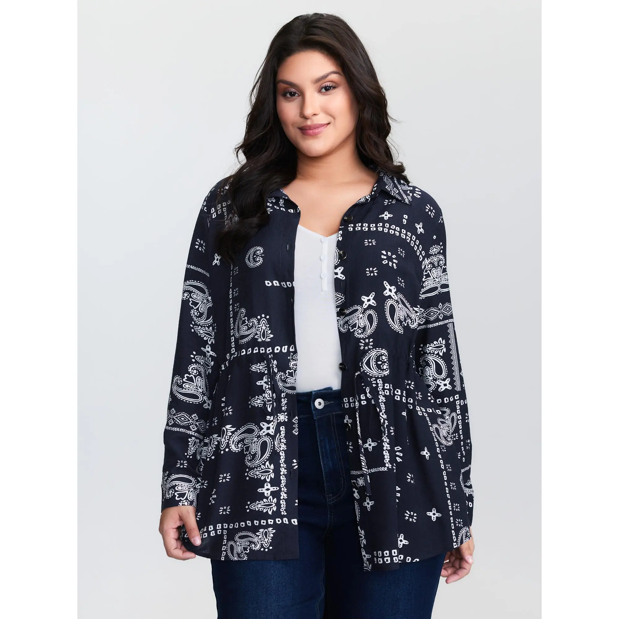 BloomChic Paisley Print High Low Hem Jacket 【M-6XL】 BloomChic Paisley Print High Low Hem Jacket 【M-6XL】
