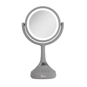 Lighted Makeup Mirror with Magnification 1X & 5X, Bluetooth & USB, Dual-Sided Reflective Surface, Soft Touch Gray Coating, USB Charging Cable magnify mirror