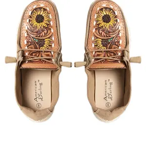 Genuine leather trim shoe footwear slip on