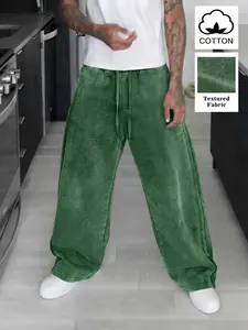 Men's Street Style Cotton Joggers, Loose Fit Wide Leg Pants, Versatile Casual Wear, Business Woven Fabric, All Seasons Fashion Bottoms