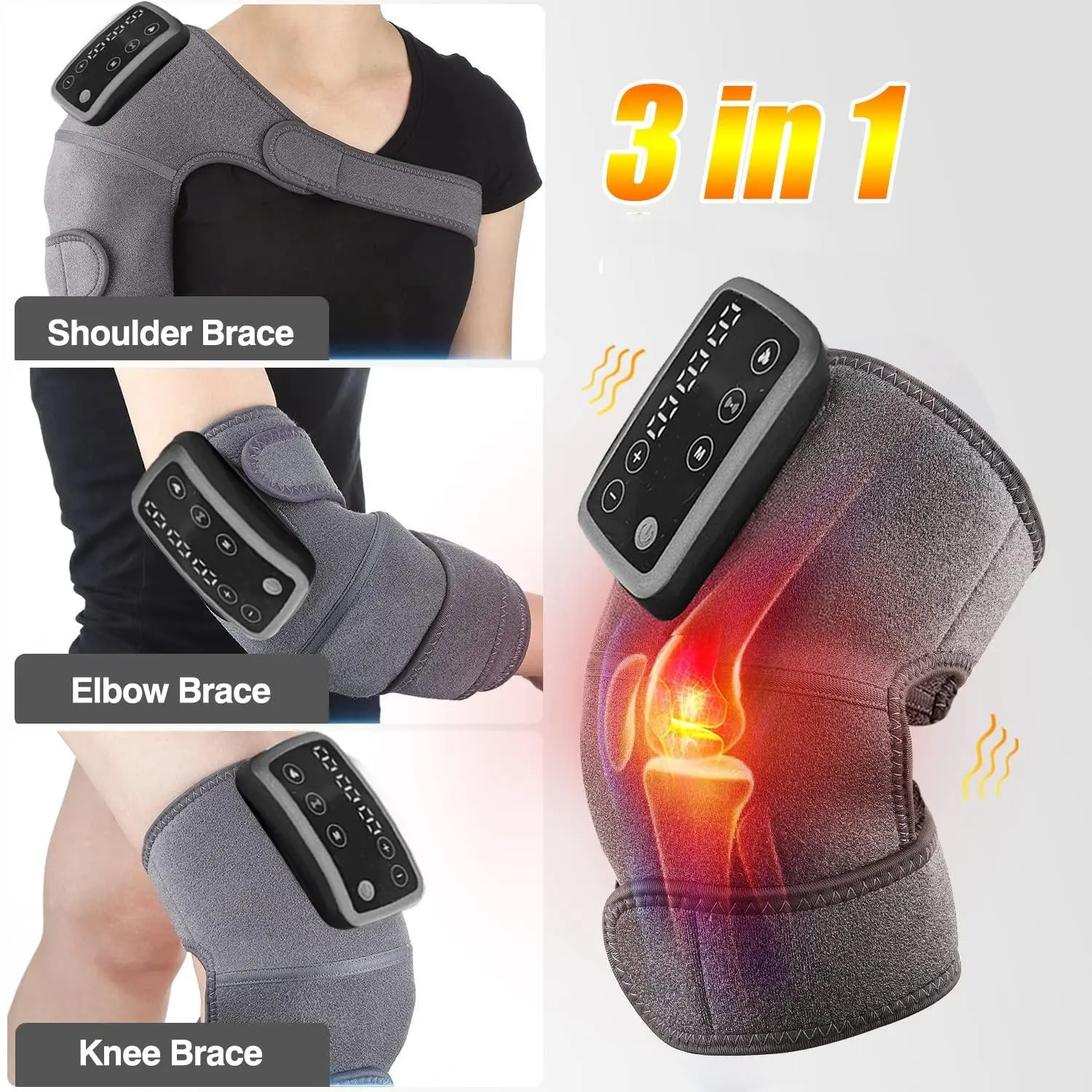 Portable 3 in 1 Electric Massage Knee Pad, USB Rechargeable Knee Massager with LED Display, Heating & Vibration Knee Massage Tool for Home & Office Use, Idea Gift for Family and Friends, Knee Pain Tool, Heating Function, USB Rechargeable Massagers