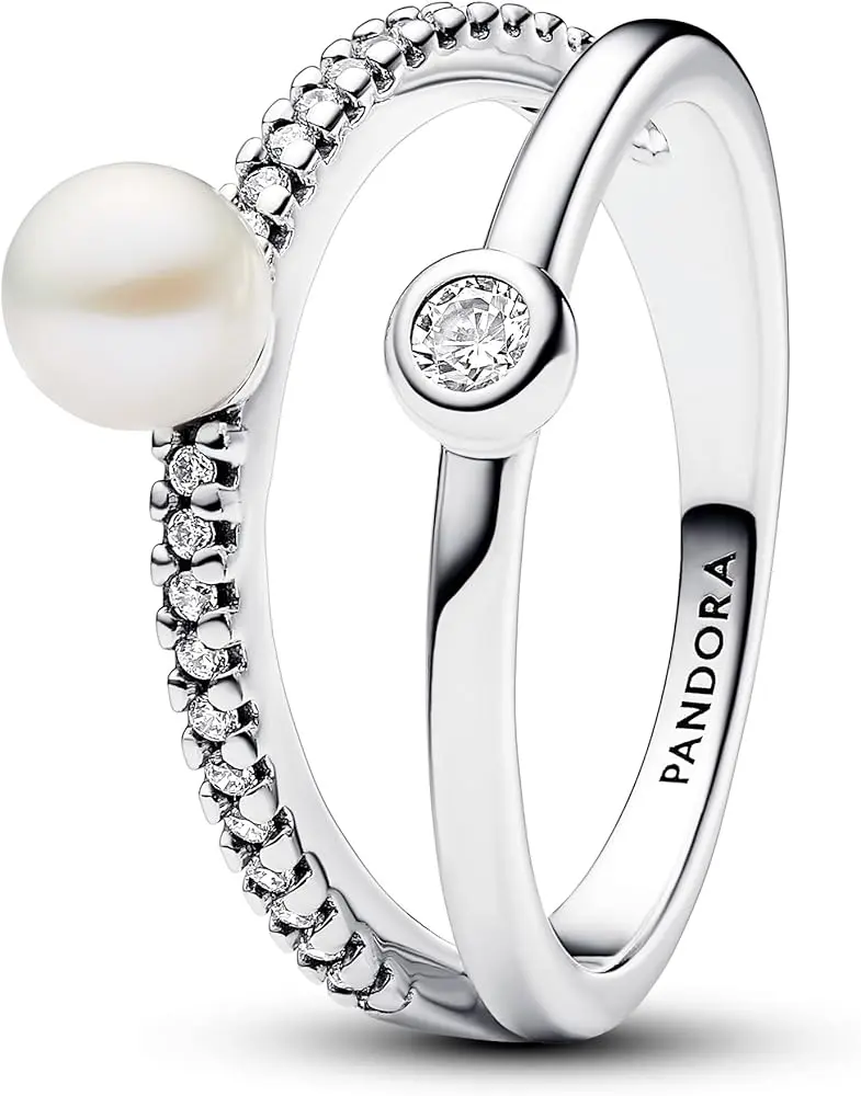 Pandora Treated Freshwater Cultured Pearl & Pave Double Band Ring 193147C01-54