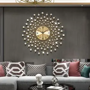 Gold Wall Clock 27 Inch Sunburst，Mid Century Decorative Wall Clocks Battery Operated Sunburst Large Modern Handmade Home Art Decor for Living RoomCorridor, Staircase, Kitchen & Thoughtful Gift