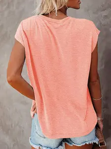 Basic Loose Fit Solid Summer T-Shirt, Women, Round Neck Drop Shoulder Sleeve Top, Everyday Comfortable Casual Wear, Ideal for Daily Use, Simple Style Design