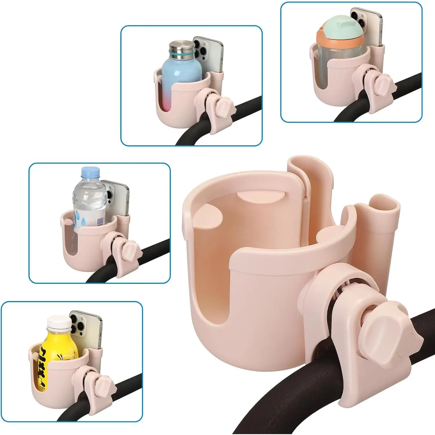 Stroller Cup Holder with Phone Holder, Bike Cup Holder, Universal Cup Holder for Uppababy Nuna Doona Strollers, 2-in-1 Cup Phone Holder for Stroller Bike Wheelchair Walker Accessory Stroller Cup Holder with Phone Holder, Bike Cup Holder, Universal Cup Holder for Uppababy Nuna Doona Strollers, 2-in-1 Cup Phone Holder for Stroller Bike Wheelchair Walker Accessory