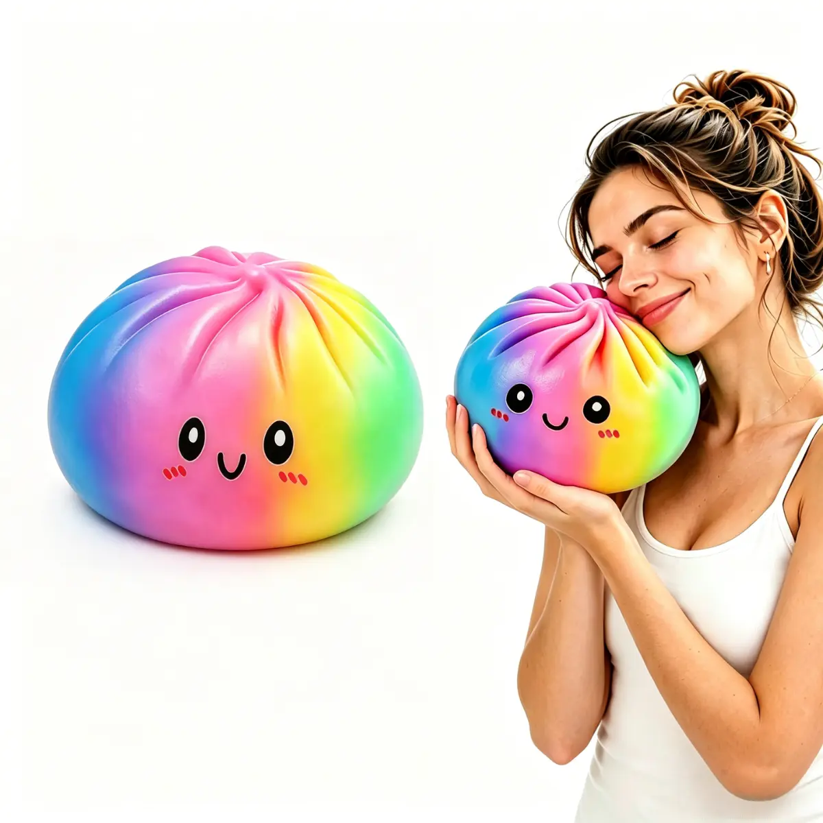 Giant 5.91inch Glitter Rainbow Dumpling Squishy, Ultra Soft Squeeze Fidget Toy, Anxiety Relief Decompression Gift for Kids & Adults