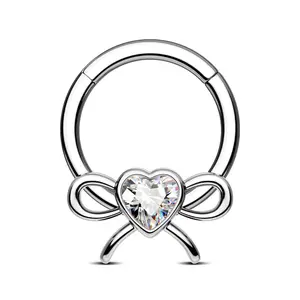Oufer 16G Heart CZ Bow Septum Ring