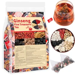 Ginseng Five Treasure Tea Traditional Chinese Herbal Kidney Tea with Ginseng Goji Turmeric for Men Women Natural Kidney Cleansing Urinary Tract Support Bladder Health Ideal Gift for Husband Wife Father Christmas Beverage
