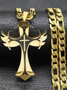 Multilayer Christian Cross Pendant Cross Chain Design Necklace for Men Hip Hop Stainless Steel Gold Color Crucifix Necklaces Male Gifts