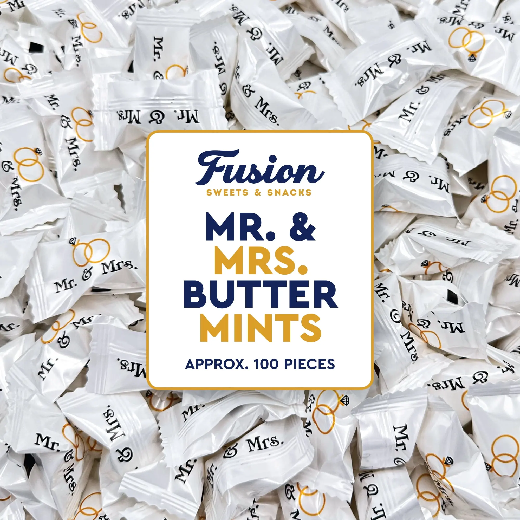 Mr. & Mrs. Buttermints - About 100 Count - Butter Mints Individually Wrapped - Wedding Mints - Perfect For Bridal Showers, Engagement Parties, Rehearsal Dinner, And More