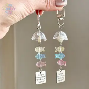 Whimsical Ocean-Style Jellyfish & Fish Handmade Beaded Phone Charm - Bag Charms, Keychain for Phones, CCD Cameras (Sports & Outdoor Camping Hiking Picnic Accessory)