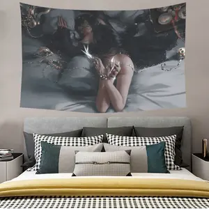 Dark Fantasy Anime Girl Tapestry, Gothic Aesthetic Wall Hanging, Fall & Football Season Room Decor