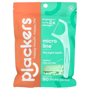 Plackers Micro Line, Floss Picks, Fresh Mint, 90 Count
