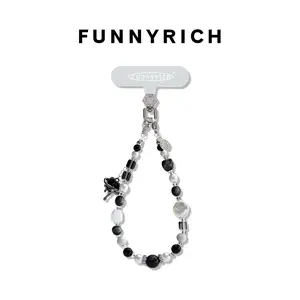2-in-1 Handmade Phone Chain by FUNNYRICH | Unique Star Case & Classic Wear Styles | Original Aesthetic Black & White Beaded Design | Trendy Phone Accessory for iPhone/Android | Elevate Your Device’s Vibe
