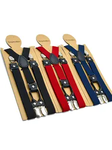 Simple Business Adult Suspender Pants Set, Four Clip Shirt Pants Fixed Accessory, Elastic Anti-Slip Waistband, Pure Color Basic Style