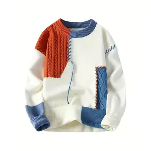 Autumn and Winter Men's Color Block Knit Sweater - Versatile Fashion