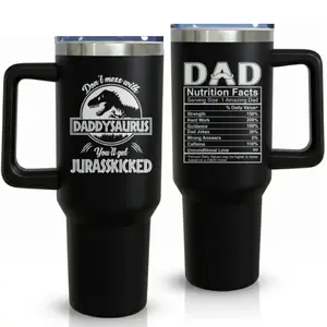 Daddysaurus Tumbler, Funny Dad Nutrition Facts Mug, Jurassic Dad Travel Cup, Father’s Day Gift For Dad, 40oz Stainless Steel Tumbler