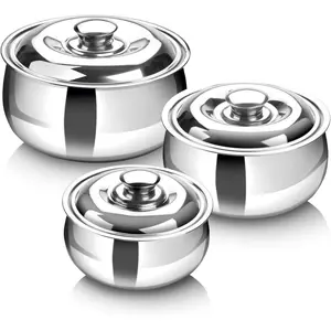 Large Insulated Casserole Dish with Lid Set of 3.Stainless steel Hot Pot Food Warmer/Cooler -Thermal Soup/Salad Serving Bowl Stainless Steel Hot Food Container–Best Gift Set for Moms Kitchen Food Cookware Stackable Ceramic Pots