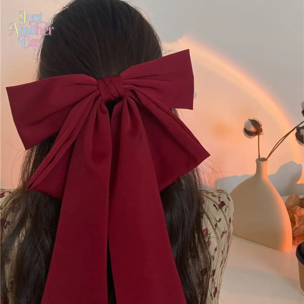 Women's Vintage Silk-Like Oversized Triple-Layer Bow Hair Clip, Elegant French Style Top Barrette with Long Ribbon Tails, Retro Hair Accessory for Daily & Formal Wear