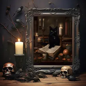 Black Cat Art, Dark Academia, Black Cat Witch Print, Vintage Poster, Art Poster Print, Gothic Victorian, Witchy Decor, Room Decor, Unframed