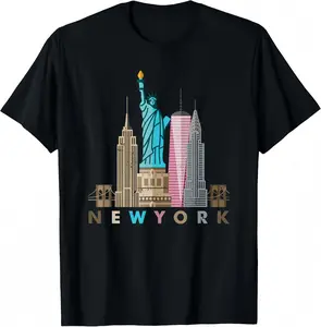 NYC New York City Skyline Statue Of Liberty Graphic Tee T Shirt Vintage Travel Style Tee for Men Women Cool Graphic Tee 90s Graphic Tees Streetwear Tee Good Graphic Tees Trendy Mens T Shirts Tourist Souvenir Tee Urban City Lover Tee