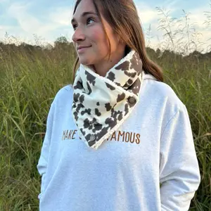 Western Neck Cowl and Neck Warmer, Cowboy and Cowgirl Snap Neck Scarf, Warm Bandana Wild Rag, Sherpa Lined Neck Scarf