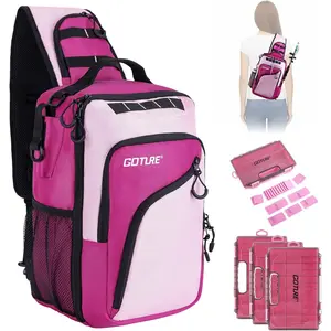 Goture Pink Fishing Tackle Bag, 1680D Water-Resistant Sling Fishing Backpack with Rod Holder, Anti-Slip Waist Strap, 3 Fishing Tackle Boxes, Fishing Gifts for Women Girls