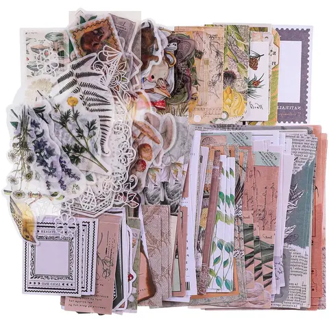 260-Pcs Retro Botanical Vintage Labels & Stickers Paper Art Kit, Washi Peel & Place Scrapbook Accessories, Sticker Making Set for Art Journaling, Hobbies Kit Adults Office Stationery