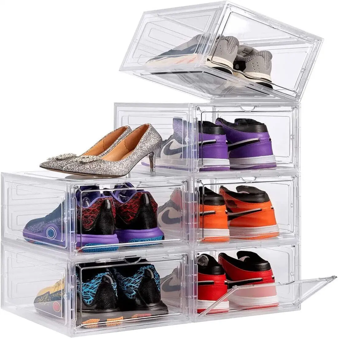 Clear Drop-Front Stackable Shoe Storage Boxes (6-Pack)