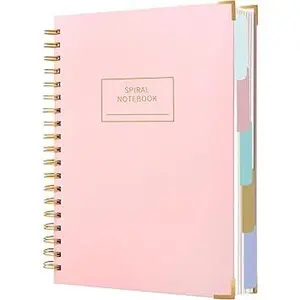 Hardcover Spiral Notebook with Tabs 7"x10" Large Spiral Lined Journals for Women with Dividers 240 Pages College Ruled Composition Notebook 5 Subject Notebook for Work, Back to School, Gifts, Pink