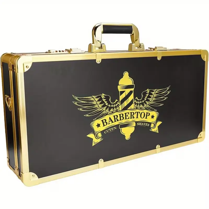 Professional Barber Case, Heavy-Duty Travel Organizer with Secure Combination Lock for Clippers & Hair Styling Accessories - Golden with Handle for Carry, Heavyduty, Barber Trucks, Compact & Ready, Portable Hairdress Supplies, Multi-Compartment Hairdress,