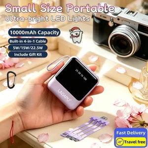 LADAPU 10000mAh Mini Cute 5W/15W/22.5W Super Fast Charging Power Bank with 4-in-1 Cable Ultra-bright LED Lights for Smartphone TravelOutdoor Travel Battery Packs, Digital Display, Micro Interface