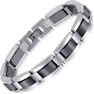 Feraco Mens Magnetic Bracelets, Classic Balck Titanium Stainless Steel Bracelet with Hematite Magnet Stones, Natural Health Jewelry Gifts, 8.66 inch