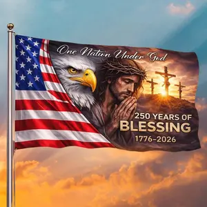 One Nation Under God United States of America 250 Years Flag 1776–2026, Christian Cross Patriotic Eagle House Flag, 4th of July Banner