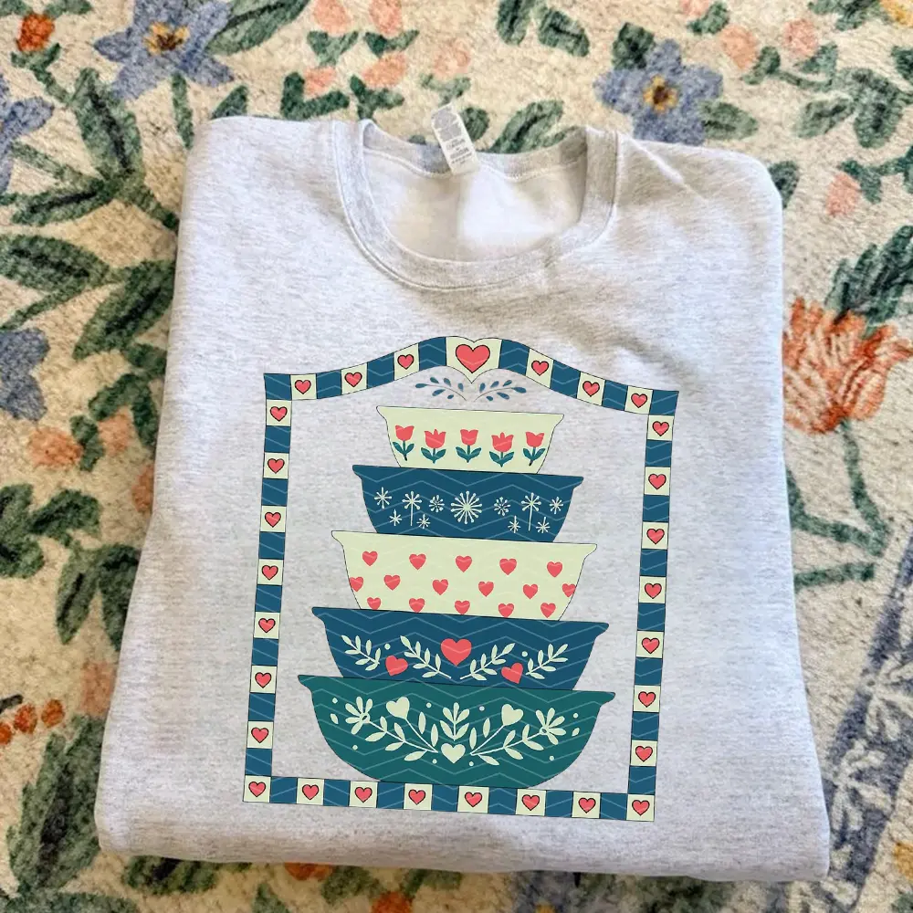 Pyrex Vintage Grandma Shirt, Retro Kitchen Mixing Bowl Tee, Cute Grandma Aesthetic Graphic Top, Vintage Pyrex Collector T-Shirt, Cozy Unisex Casual Tee
