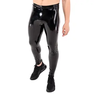 Kapow Meggings Slick Rick Black Vinyl Men’s Leggings with Rear Pockets | Bold Shiny Fashion, Festival & Streetwear Gym Sports Tight Sports Running Pants