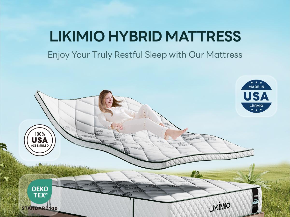 LIKIMIO 12/14 Inch twin/Full/queen Size Mattress, 2-in-1 Hybrid Mattress w/Memory Foam & Pocket Springs in A Box, Oeko-TEX & CertiPUR-US Certified, Made in USA LIKIMIO 12/14 Inch twin/Full/queen Size Mattress, 2-in-1 Hybrid Mattress w/Memory Foam & Pocket Springs in A Box, Oeko-TEX & CertiPUR-US Certified, Made in USA