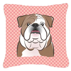 Carolines Treasures  Checkerboard Pink English Bulldog Fabric Decorative Pillow- 18 x 18 In.