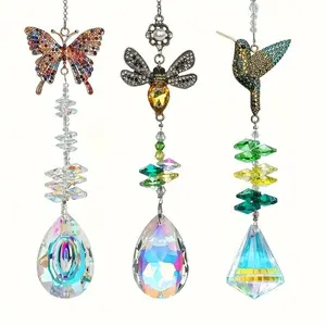 Butterfly & Bee & Hummingbird Design Sun Catcher Windchimes, 1/3pcs Colorful Rhinestone Decor Hanging Ornament, Hanging Decor for Home Garden Party