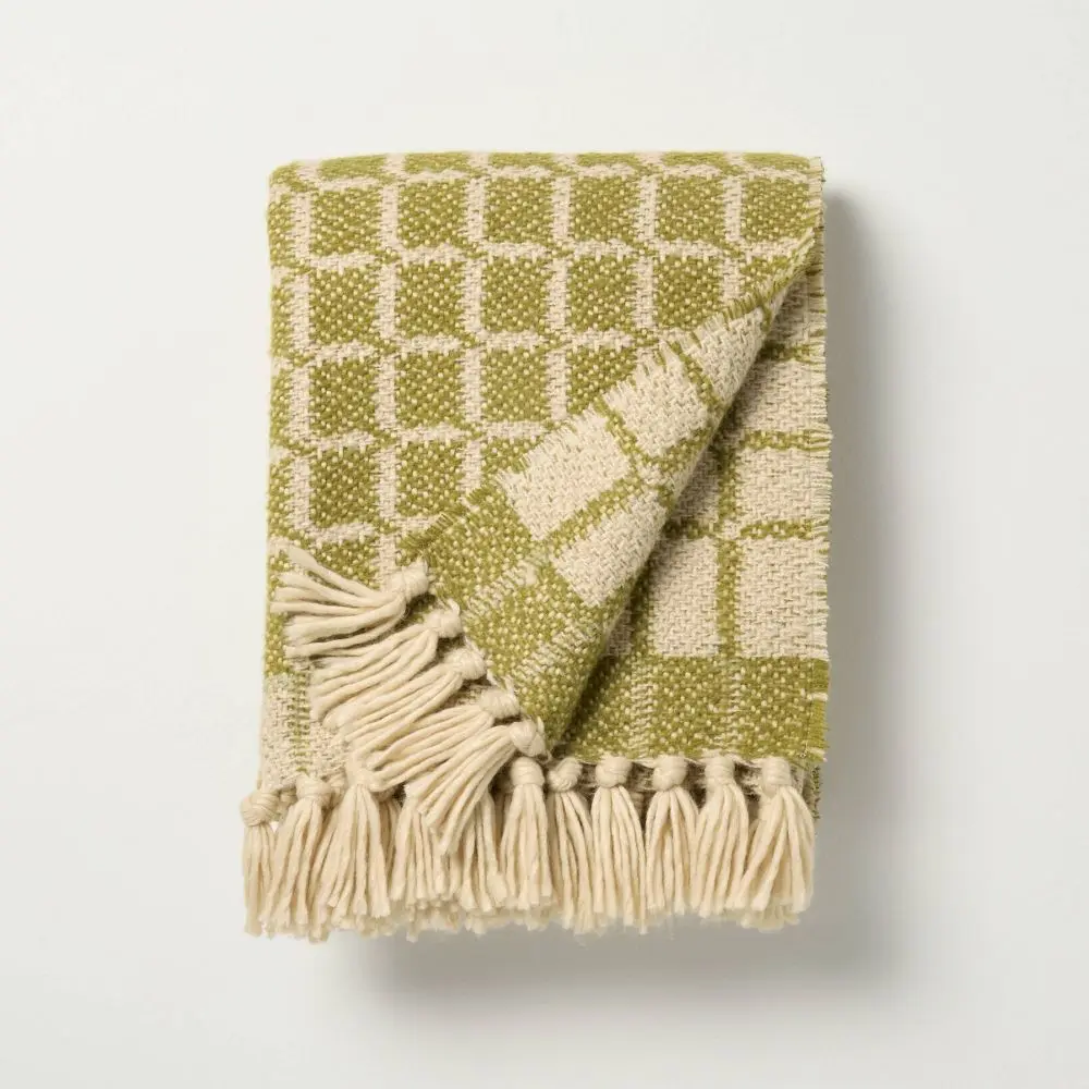Grid Throw Blanket - Hearth & Hand with Magnolia, Bed Sofa Use, Bedding Accessory, Cloth Cover, Decorative Accent, Bed Sofa Blanket, Bedding Throw
