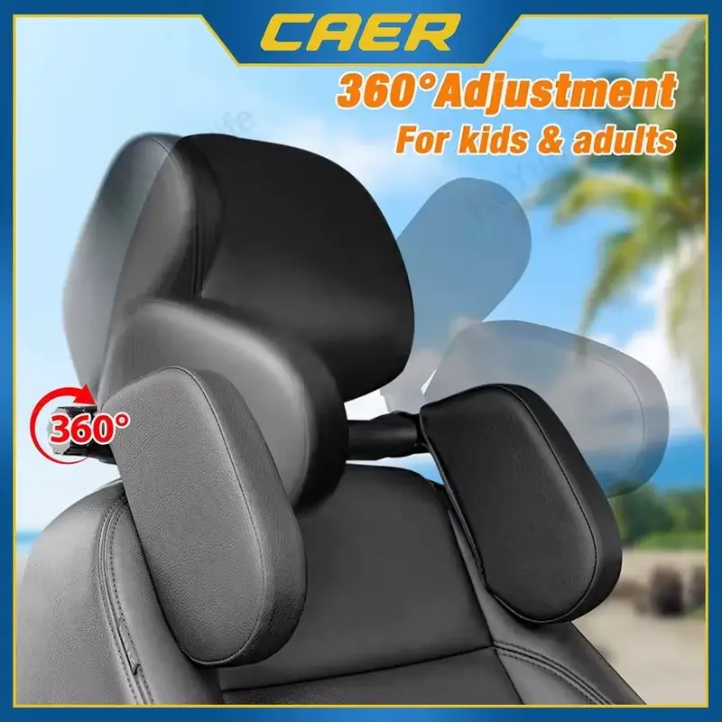 CAER High Quality Car Headrest Pillow 360° Adjustable PU U-Shaped Travel Seat Rest Cushion for Kids & Adults Universal Fit Safe Durable Easy Install