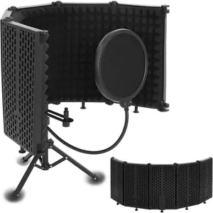Microphone Isolation Shield, 5-Fold Adjustable Portable Reflection Filter with Tripod Stand & Pop Filter for  Studio, Podcasting, Streaming, Fits  Condenser Microphones