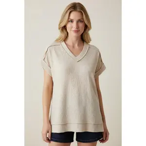 286 Blossom Breeze Embossed V-Neck Top HEIMISH