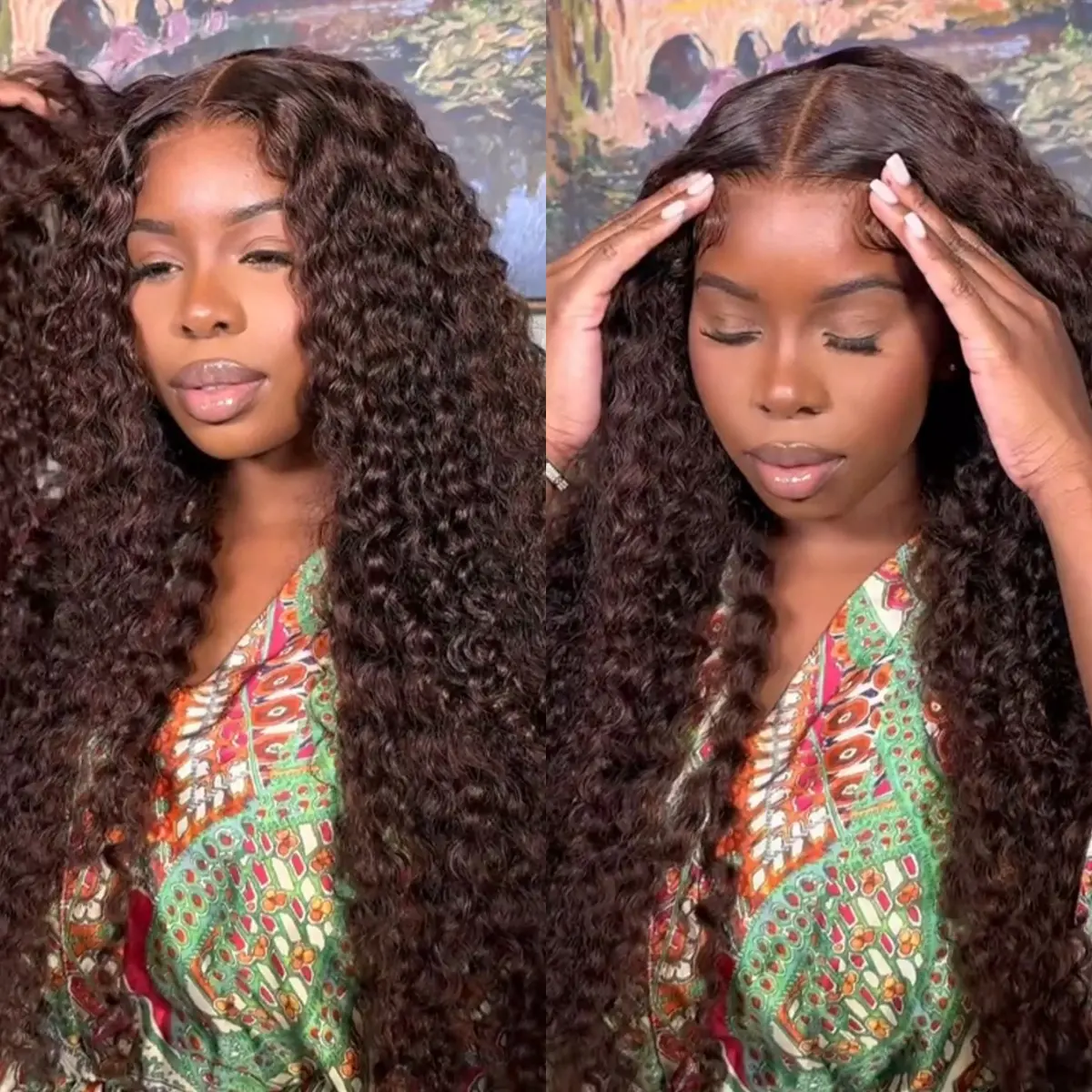 200% Density 13X6 Chocolate Brown Deep Wave Lace Front Wigs Human Hair Curly Wig HD Lace Front Wig Pre Plucked 100% Real Human Hair  No Tangle No Shedding #SummerVibes