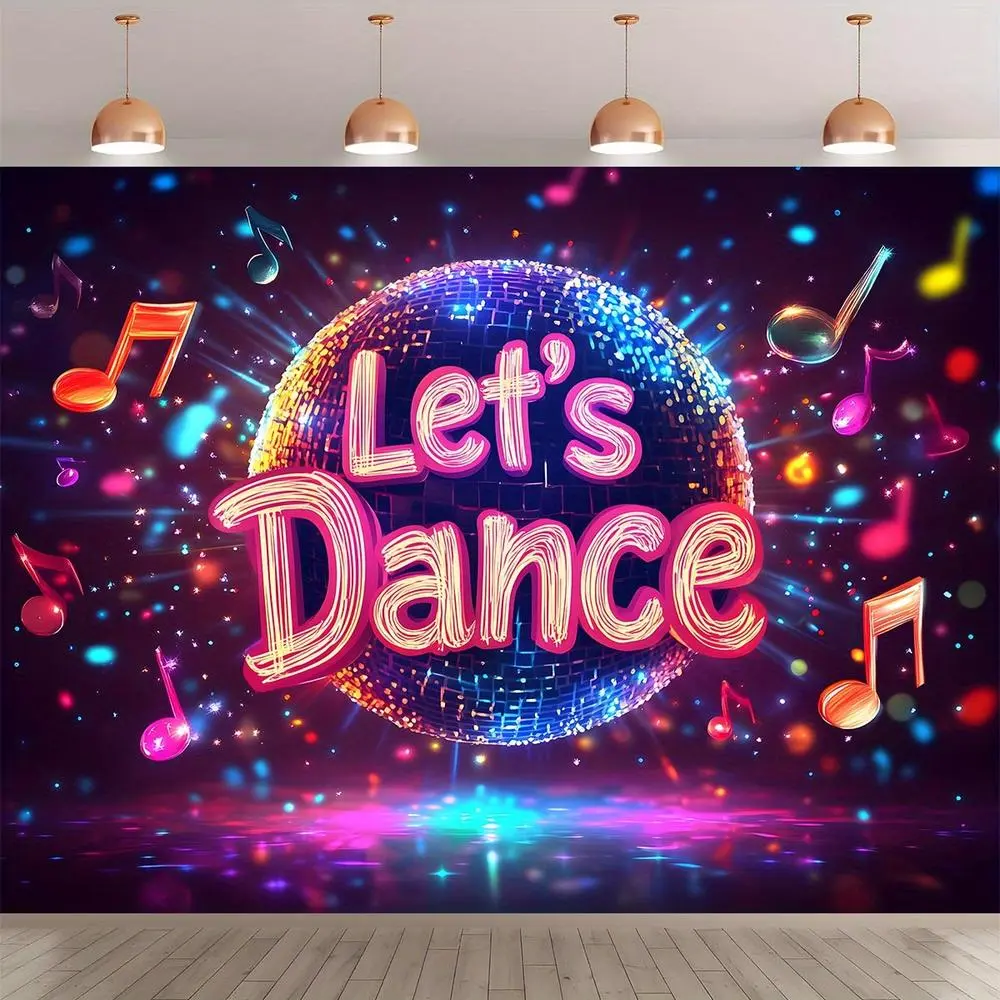 1pc Reusable Multicolor "Let's Dance" Polyester Backdrop Banner, Easy-Hanging Photo Wall Decoration & Photo Booth Accessory for Birthday Occasions, Indoor-Outdoor Home Supply, Happy Birthday, One-Piece