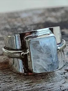 Unique Moonstone Decor Ring, Retro Boho Wide Ring, Fashion Jewelry Accessories for Women & Men, Daily Vacation Birthday Gift, Vintage Promise Rings