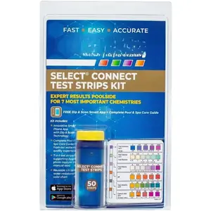 Select Connect 7-Way Pool and  Test Strips Complete Kit - Pool Test Strips for pH, Total Chlorine, Free Chlorine, Bromine, Alkalinity, Total Hardness, and Cyanuric Acid - (50 Strips)