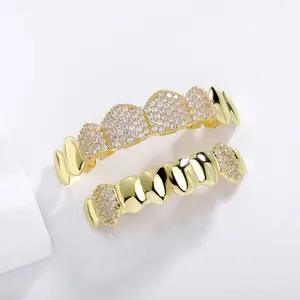 2pc European and American style sparkling synthetic zircon braces with golden and silvery dual color options for hip-hop decoration and trendy accessories