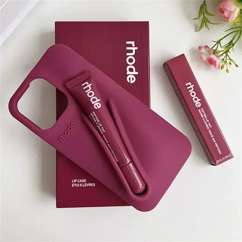 RHODE Aesthetic Beauty Phone Case for iPhone 11 12 13 14 15 16 17 Pro Max, Shockproof Silicone Cover with Lip Gloss Holder and Daily Carry Design