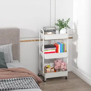 3-Tier Rolling Utility Cart, Multifunctional Storage Cart with Wheels, White Kitchen Cart for Pantry Bathroom Bedroom, Narrow Slim Rolling Organizer Cart, Mobile Shelving Unit for Laundry Room Dorm Office, Aesthetic Home Storage Essentials